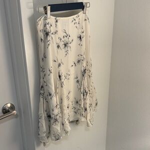 LOFT Cream and Black Floral A-Line Skirt